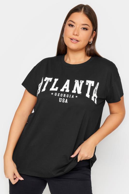 YOURS Curve Black 'Atlanta' Slogan T-Shirt | Yours Clothing  1