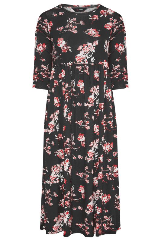 Plus Size Black Floral Print Pocket Dress | Yours Clothing 5