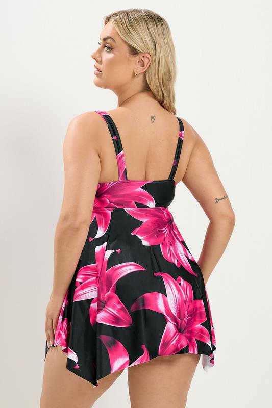 YOURS Plus Size Black Floral Knot Front Tankini Top | Yours Clothing 2