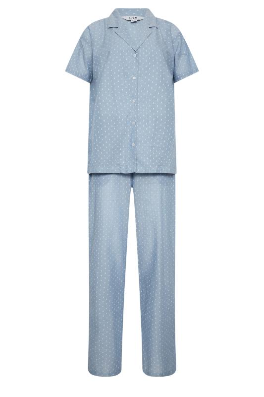 LTS Tall Women's Blue Dobby Spot Woven Pyjama Set | Long Tall Sally 6