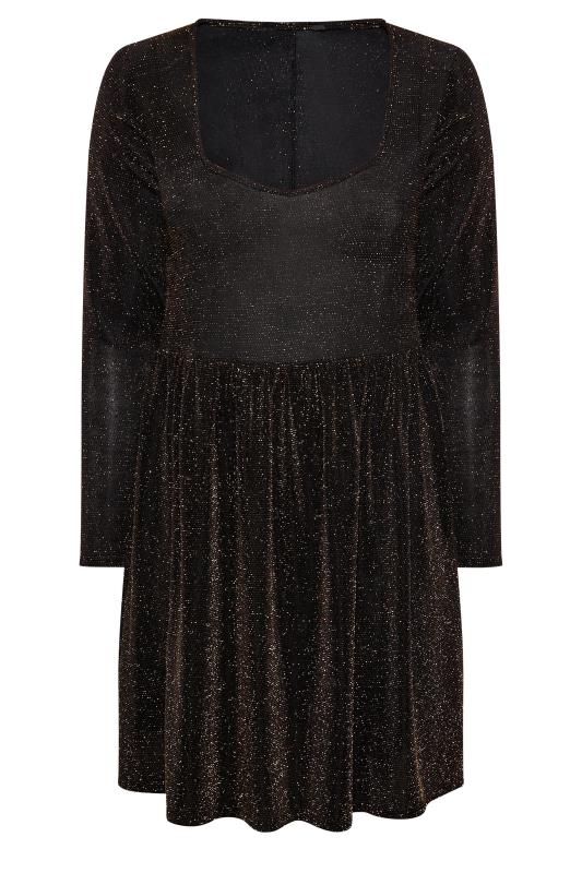 LIMITED COLLECTION Plus Size Black & Gold Glitter Sweetheart Neck Dress | Yours Clothing 6