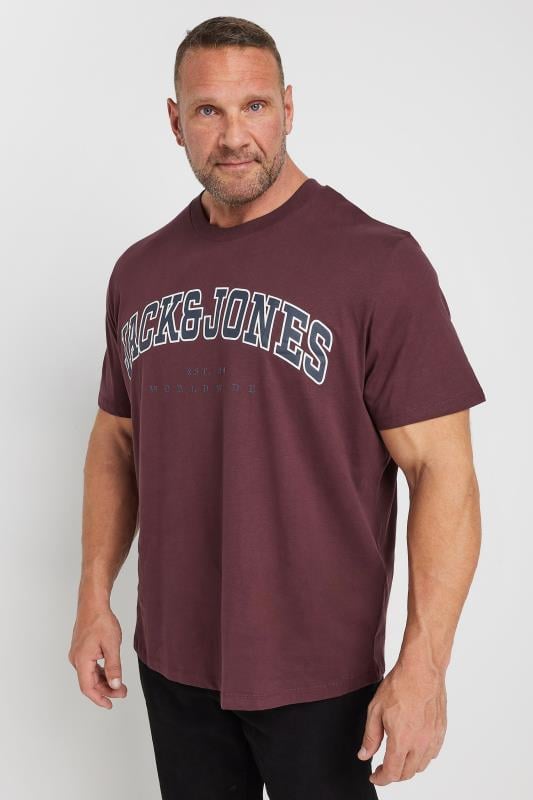 JACK & JONES Big & Tall Wine Red Varsity T-Shirt | BadRhino 1