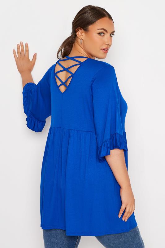 LIMITED COLLECTION Curve Cobalt Blue Cross Back Frill Top 1