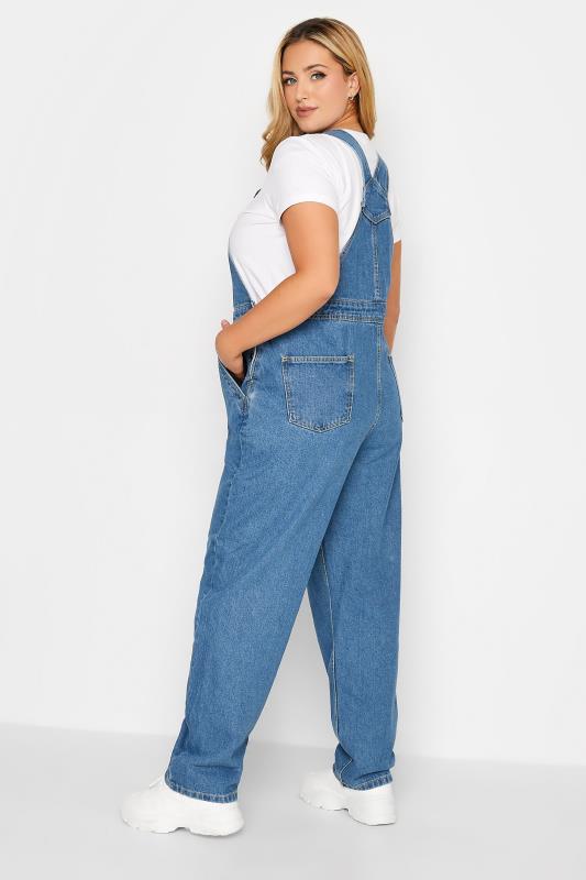 Plus Size Blue Wide Leg Dungarees | Yours Clothing  3