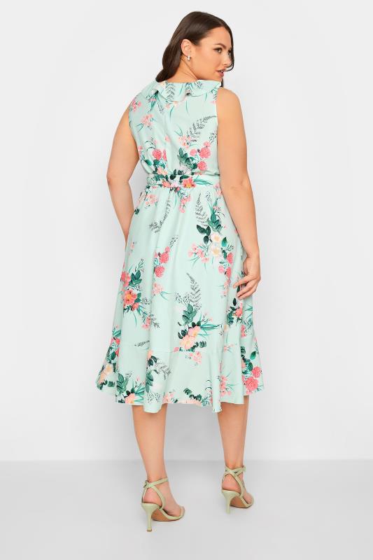 YOURS LONDON Plus Size Green Floral Print Double Ruffle Wrap Dress | Yours Clothing 3