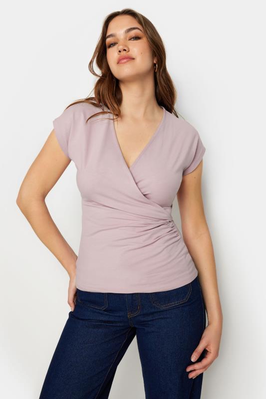 LTS Tall Women's Dusty Pink Short Sleeve Wrap Top | Long Tall Sally  1