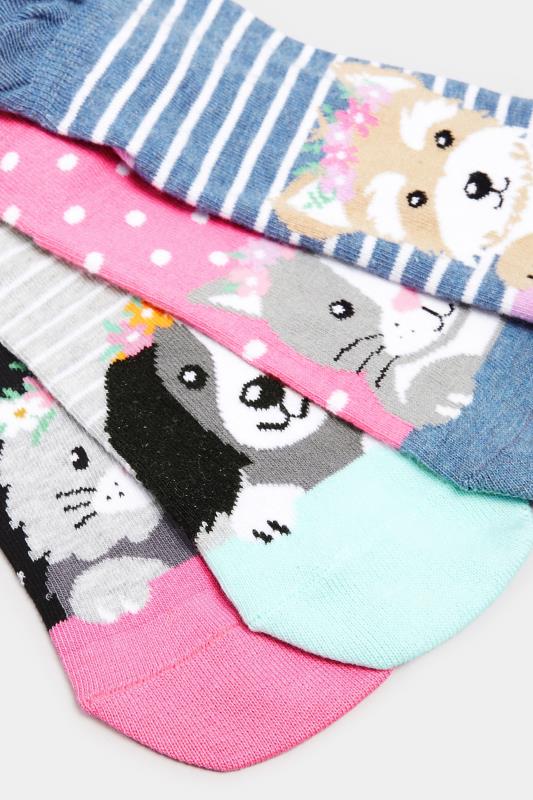 4 PACK Blue & Pink Dog Print Trainer Socks | Yours Clothing 4