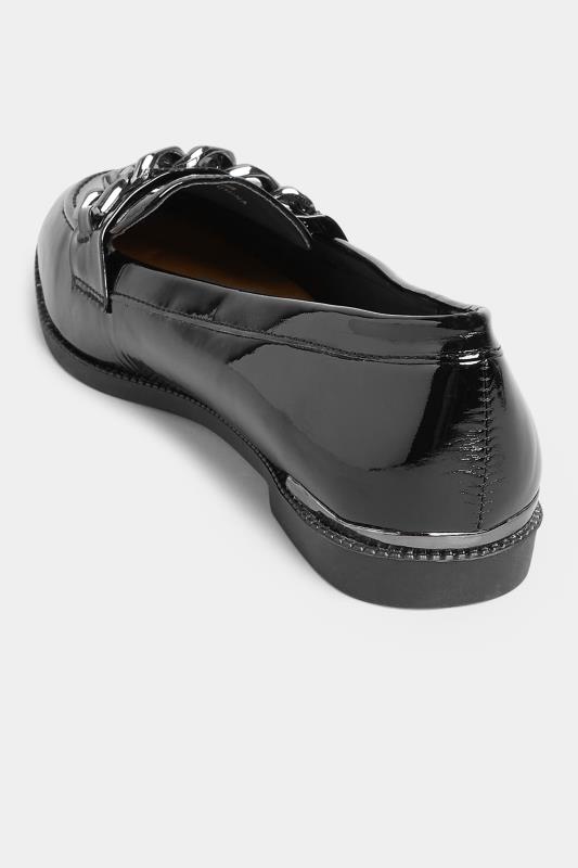 PixieGirl Black Patent Chain Detail Loafers In Standard D Fit 4