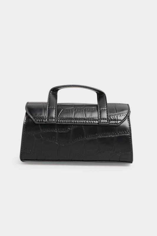 Plus Size Black Croc & Gold Chain Mini Bag  | Yours Clothing 5