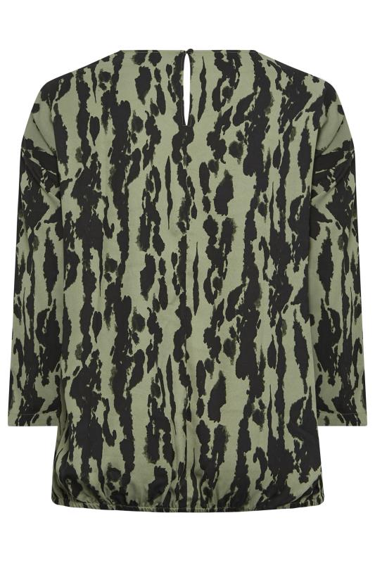 YOURS Curve Khaki Green Abstract Print Bubble Hem Top | Yours Clothing 7