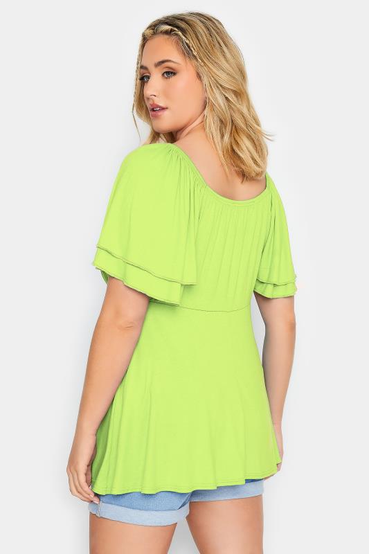 LIMITED COLLECTION Plus Size Lime Green Layered Sleeve Wrap Top | Yours Clothing 4