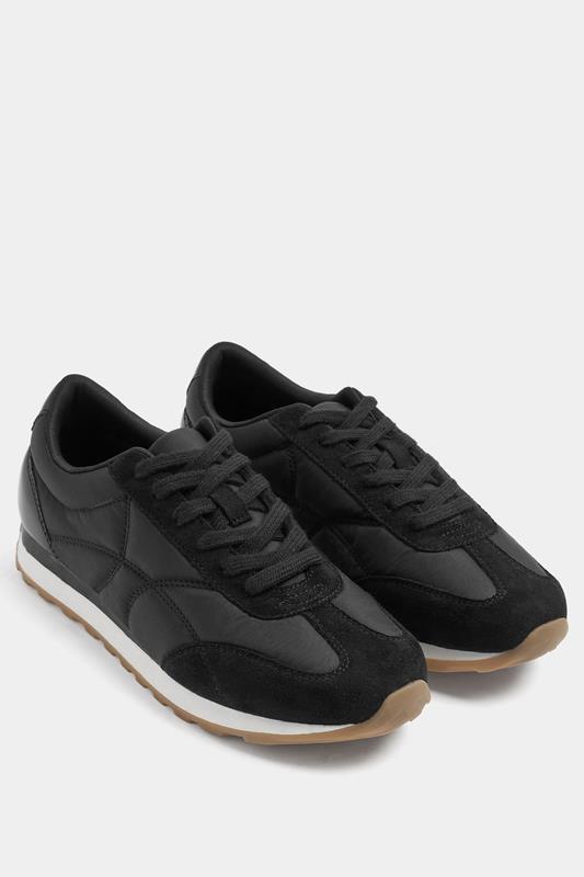 Black Quilted Trainers In Wide E Fit | Yours Clothing 1