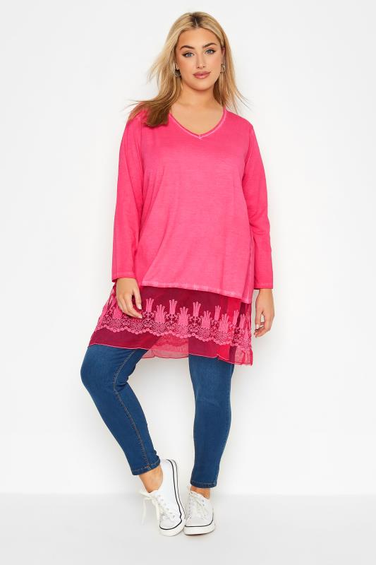 Curve Bright Pink Lace Trim Tunic Top_BR.jpg