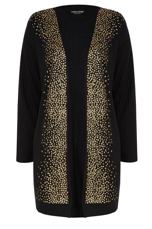 YOURS LUXURY Plus Size Curve Black & Gold Glitter Soft Touch Cardigan | Yours Clothing  7