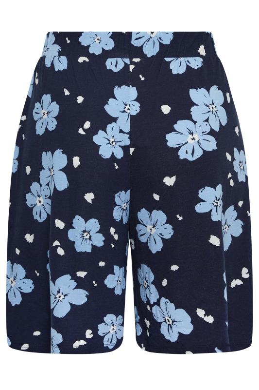 YOURS Plus Size Curve Navy Blue Floral Print Jersey Shorts | Yours Clothing  6