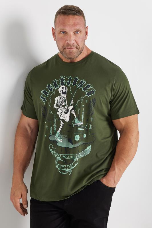 JACK & JONES Big & Tall Green Rock Skull T-Shirt | BadRhino 1