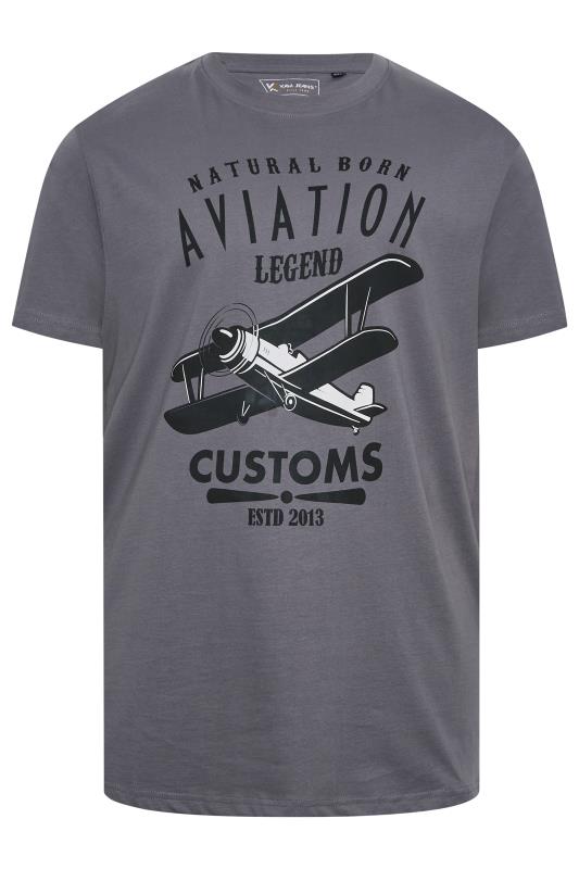 KAM Big & Tall 2 PACK Grey & Navy Blue Aviation Printed T-Shirts | BadRhino 5