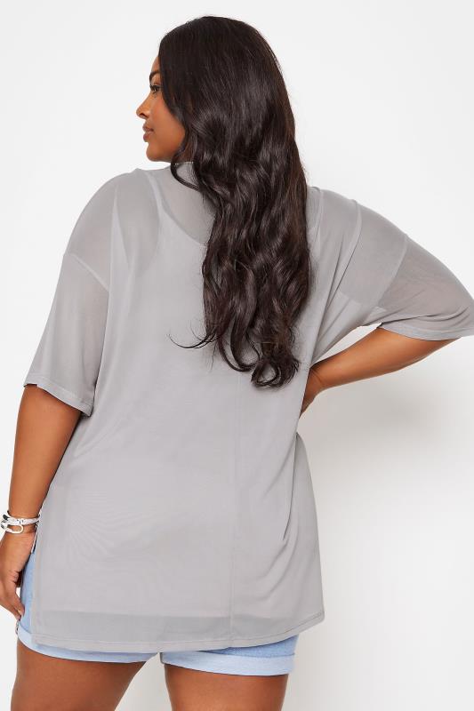 YOURS Plus Size Grey Oversized Mesh Top | Yours Clothing 3