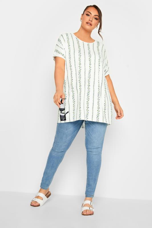 YOURS Plus Size White Floral Round Neck Top | Yours Clothing 2