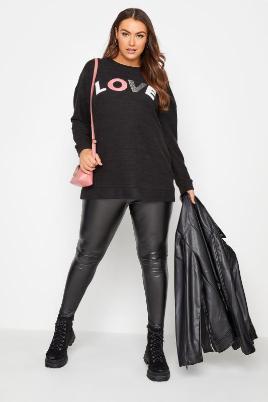 Curve Black Embellished 'Love' Slogan Knitted Jumper 2