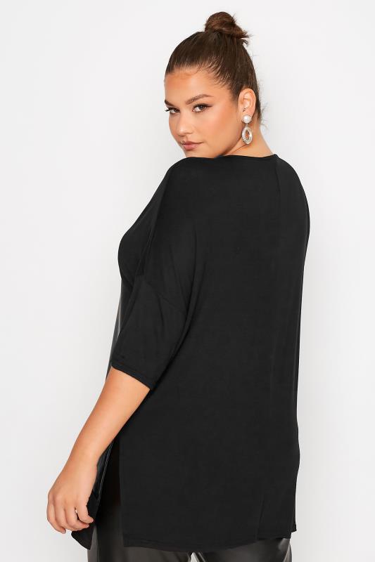 Plus Size Black Leather Look Colour Block Oversized T-Shirt | Yours Clothing 3