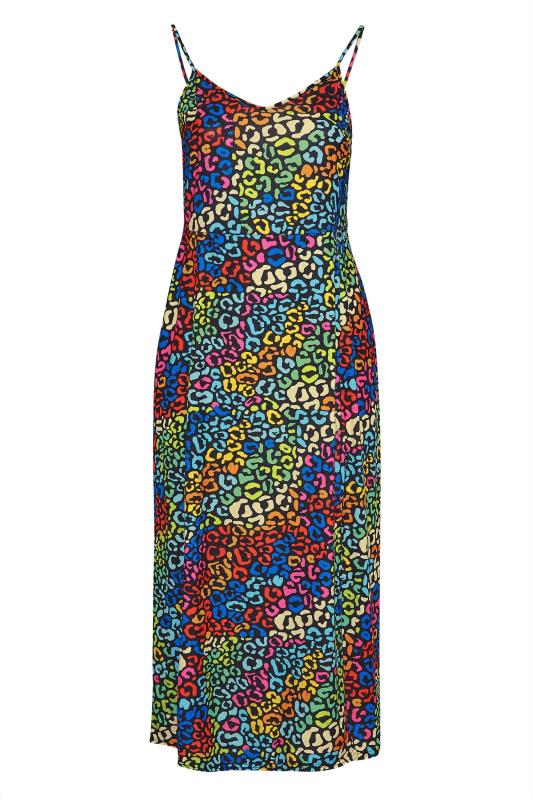 LIMITED COLLECTION Curve Black Rainbow Leopard Print Side Split Midaxi Dress 6