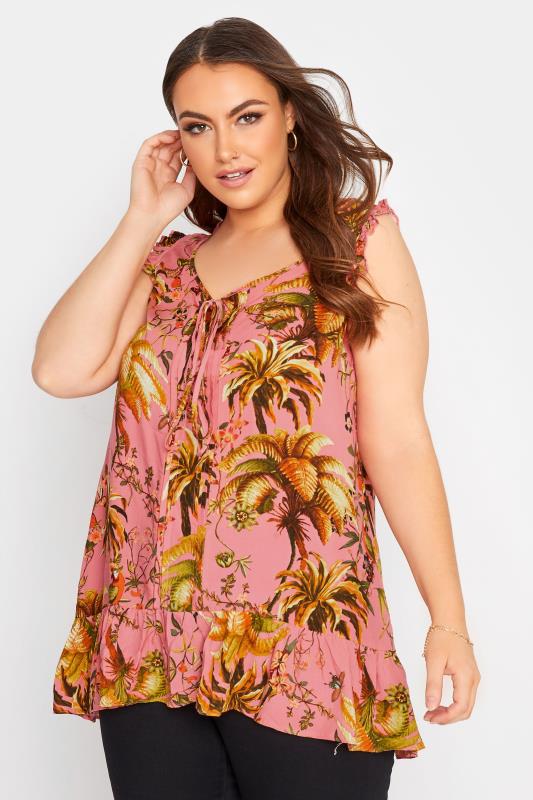 Plus Size  Curve Pink Pintuck Frill Top