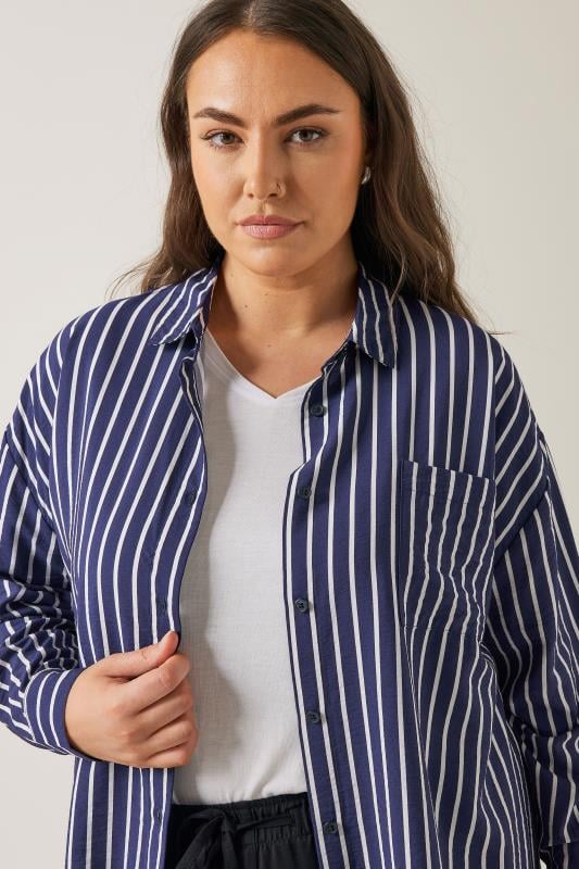 EVANS Curve Blue & White Stripe Girlfriend Shirt | Evans 6