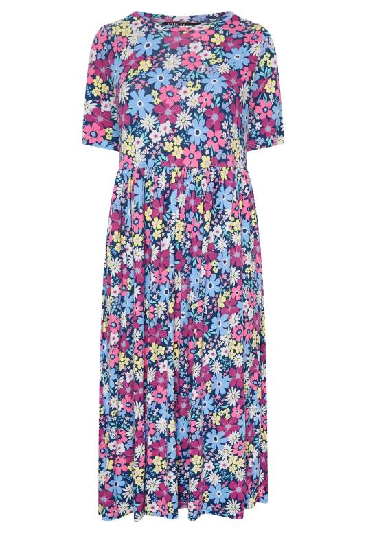 YOURS Curve Plus Size Blue Floral Smock Midi Dress | Yours Clothing  6