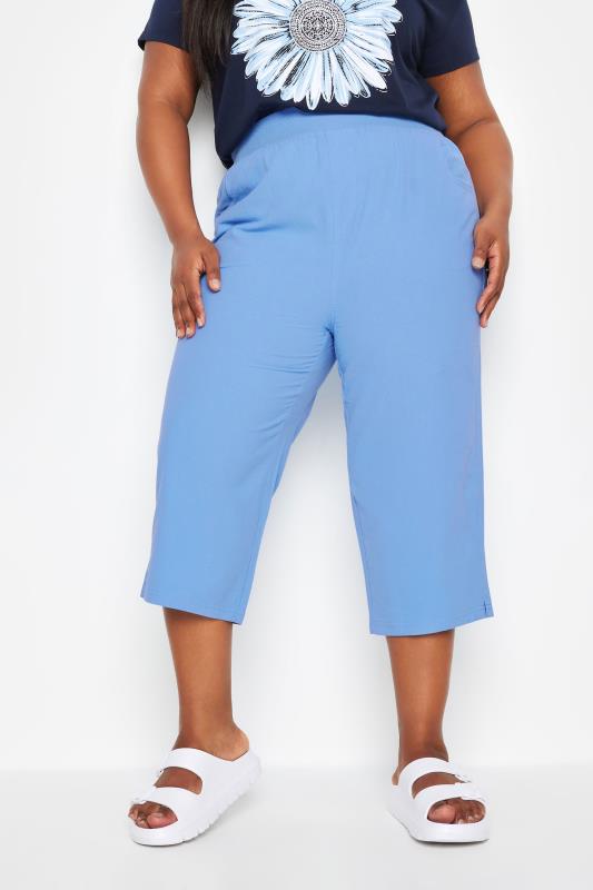  Tallas Grandes YOURS Curve Light Blue Elasticated Cool Cotton Cropped Trousers