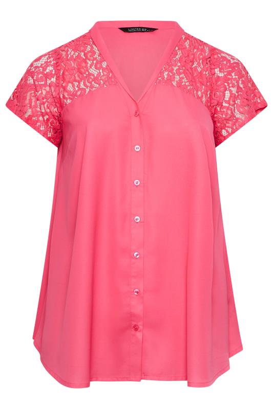 LIMITED COLLECTION Plus Size Pink Lace Insert Blouse | Yours Clothing 6