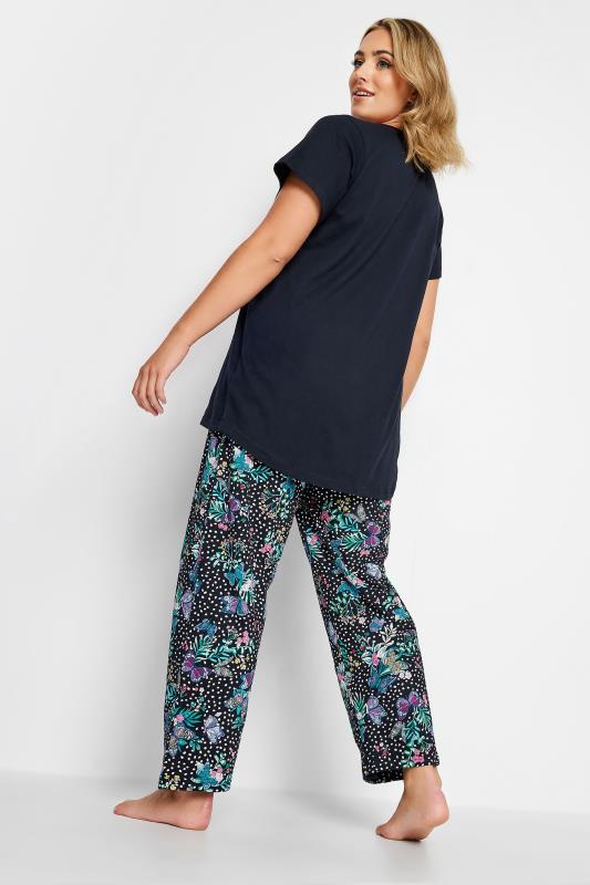 YOURS Curve Navy Blue Butterfly Mixed Print Pyjama Bottoms | Yours Clothing  3