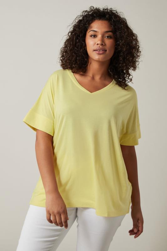EVANS Plus Size Yellow V-Neck Modal Rich T-Shirt | Evans 1