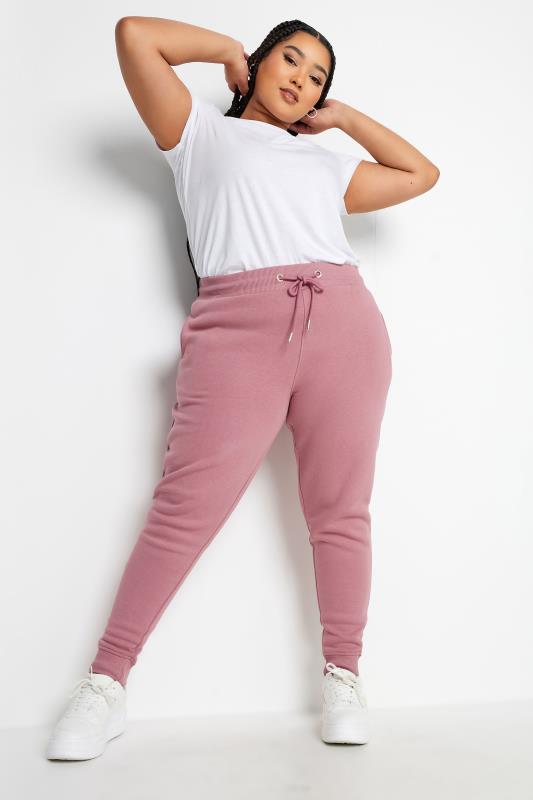 YOURS Plus Size Pink Cuffed Stretch Joggers | Yours Clothing 3
