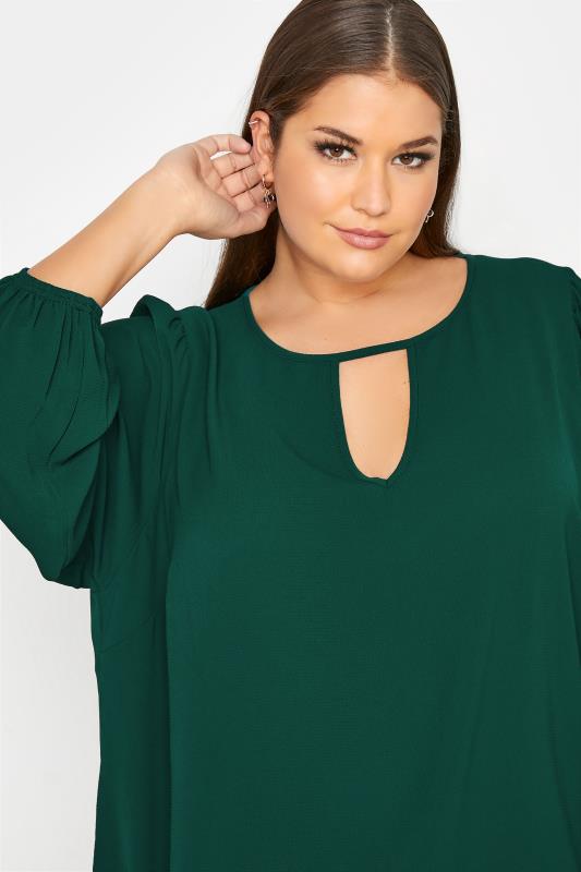 YOURS LONDON Forest Green Keyhole Balloon Sleeve Blouse_D.jpg