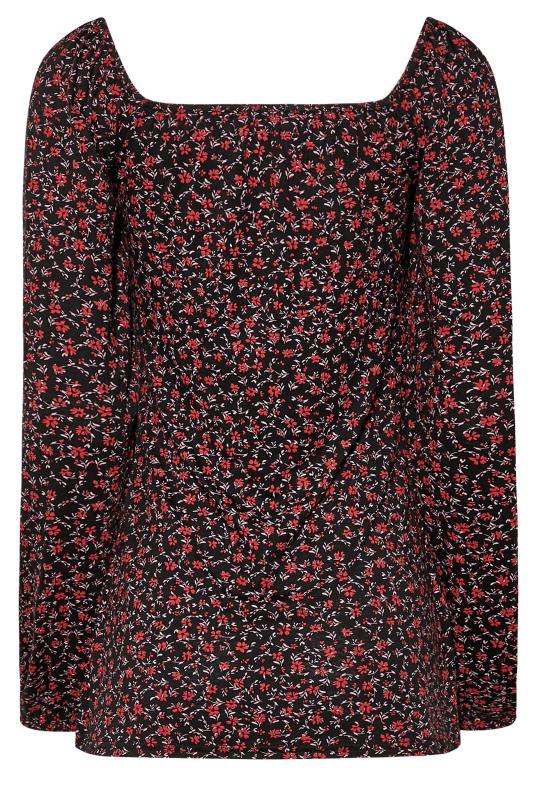 LTS Tall Black & Red Ditsy Print Tie Neck Top 7