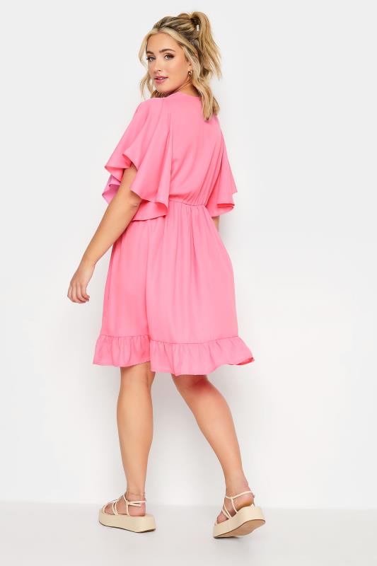 LIMITED COLLECTION Plus Size Pink Frill Sleeve Wrap Tunic Dress | Yours Clothing 5