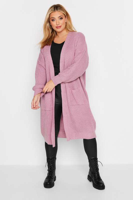 Plus Size Pink Pocket Knitted Midi Cardigan | Yours Clothing 1