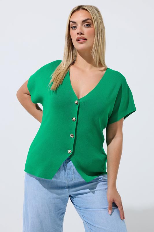  LIMITED COLLECTION top compacto de punto verde de manga corta