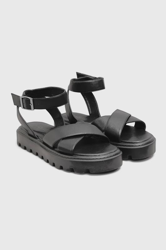 LIMITED COLLECTION Black Crossover Strap Chunky Sandals In Extra Wide EEE Fit_A.jpg