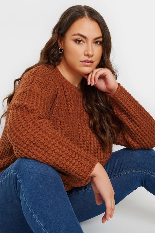  YOURS Curve Rust Orange Waffle Knit Jumper