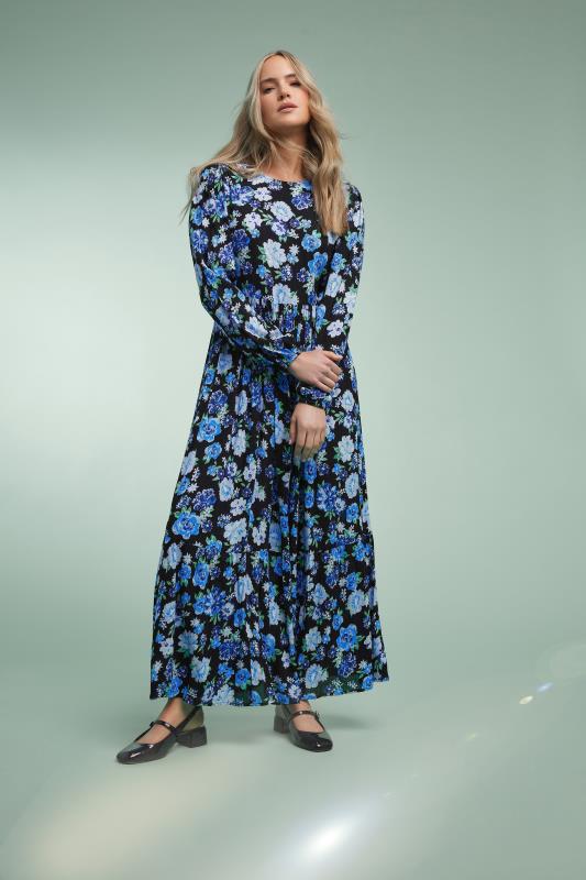  Tallas Grandes LTS Tall Blue Floral Print Tiered Maxi Dress