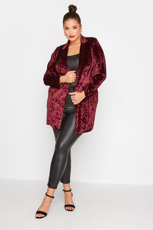 LIMITED COLLECTION Plus Size Red Velvet Long Sleeve Blazer | Yours Clothing  2