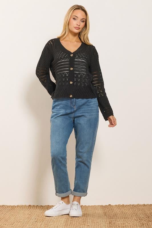 M&Co Black Crochet Button Through Cardigan | M&Co 1