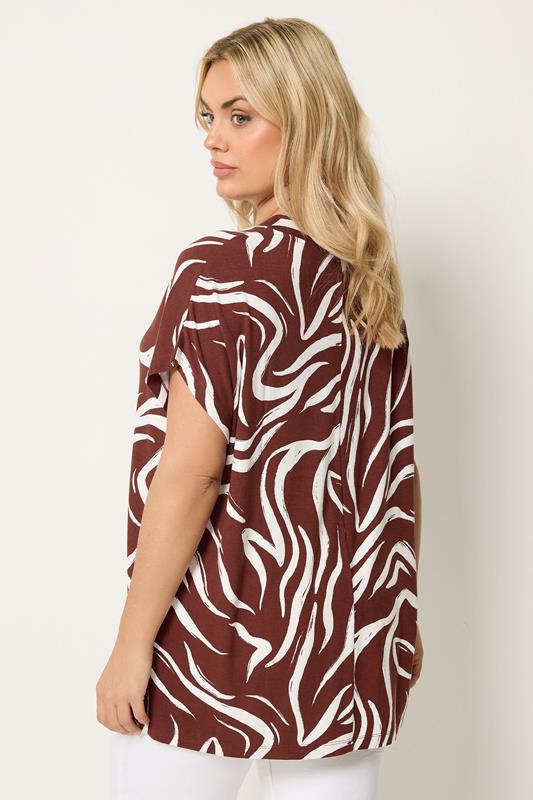 YOURS Plus Size Brown Abstract Print T-Shirt | Yours Clothing 2