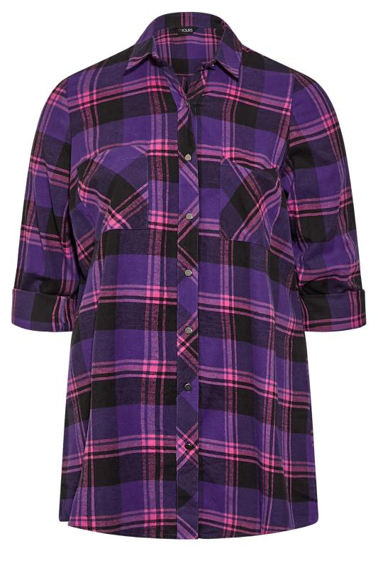 Plus Size Purple & Black Check Brushed Boyfriend Shirt | Yours Clothing 7