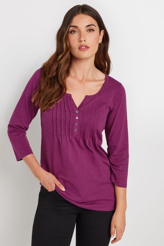 LTS Tall Dark Pink Cotton Henley Top | Long Tall Sally 1