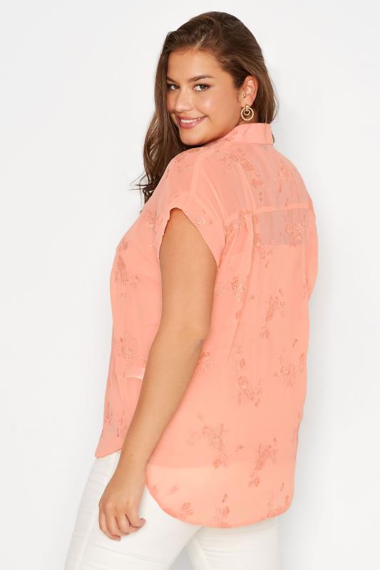 Plus Size Pink Floral Print Embroidered Shirt | Yours Clothing  3