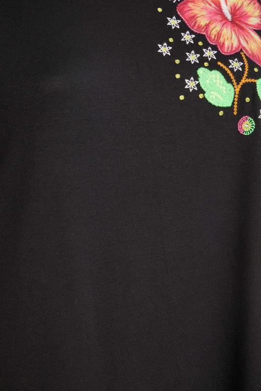 Curve Black Floral Shoulder Detail T-Shirt 5