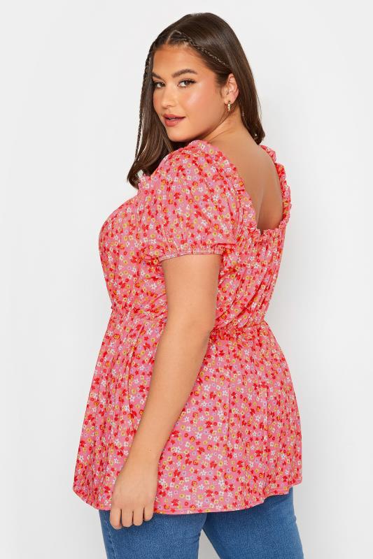 LIMITED COLLECTION Plus Size Pink Floral Ditsy Bardot Top | Yours Clothing  3